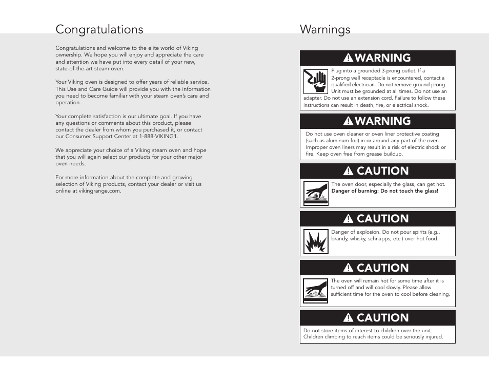 Warnings, Warning, Caution | Viking VESO J690.150 User Manual | Page 2 / 24