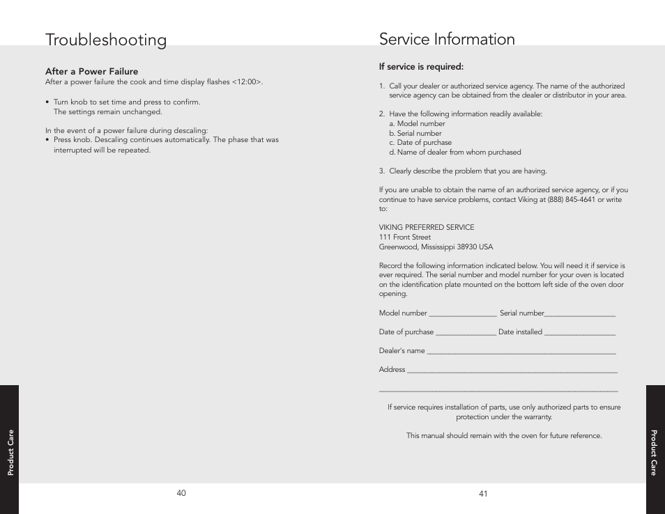 Troubleshooting service information | Viking VESO J690.150 User Manual | Page 23 / 24