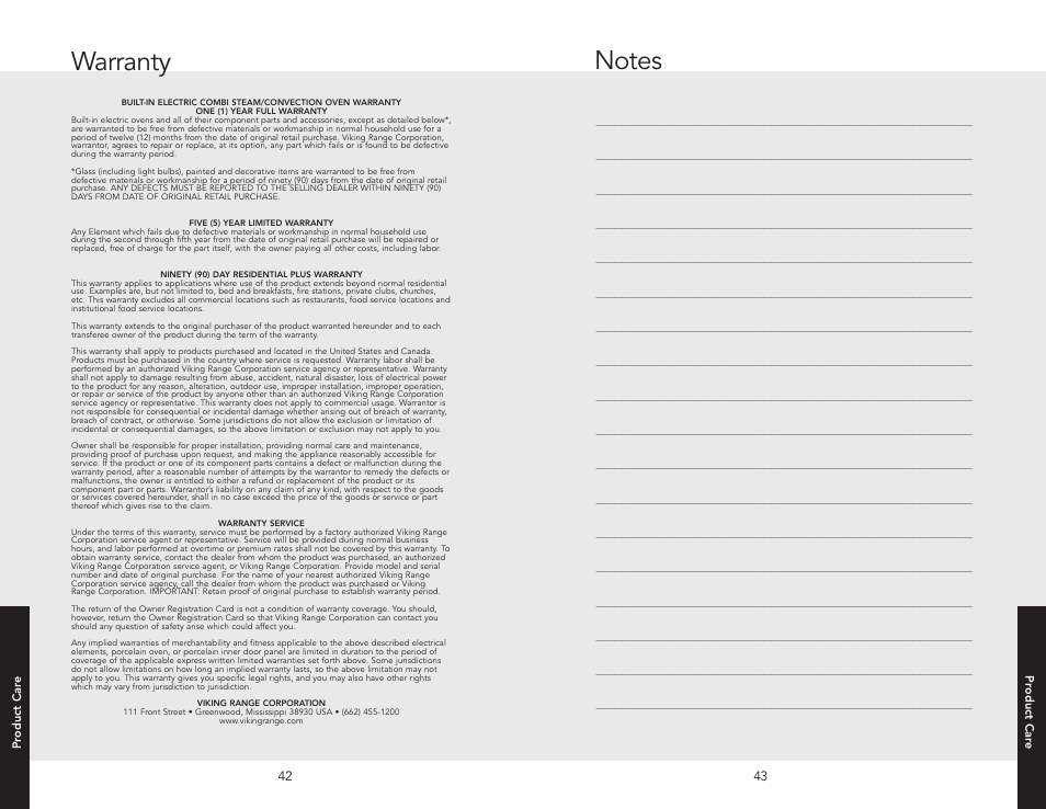 Warranty | Viking VESO J690.150 User Manual | Page 24 / 24