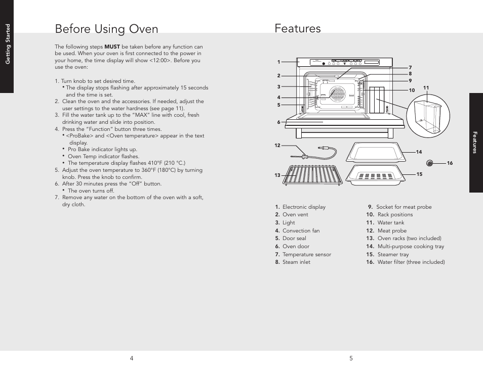 Features, Before using oven | Viking VESO J690.150 User Manual | Page 5 / 24