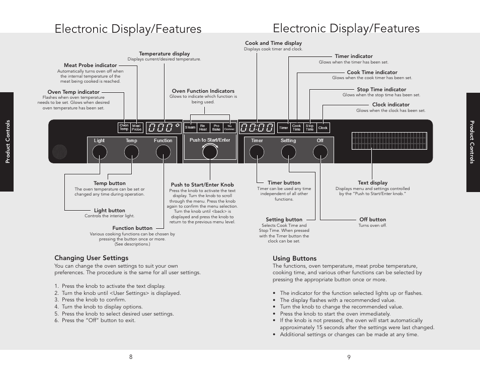 Electronic display/features, Using buttons, Changing user settings | Viking VESO J690.150 User Manual | Page 7 / 24