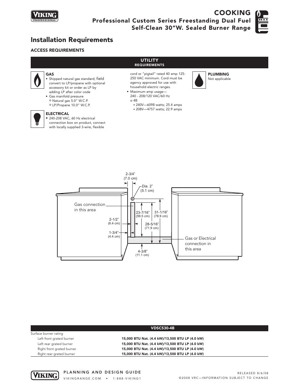 Cooking, Installation requirements | Viking VDSC530-4B User Manual | Page 4 / 6