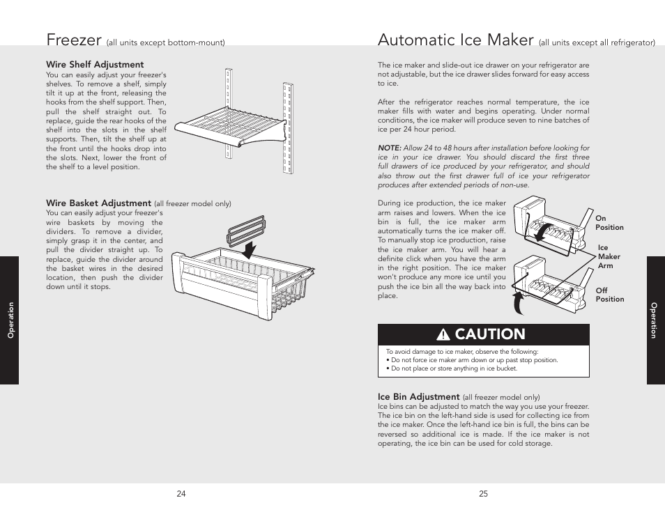 Freezer, Automatic ice maker, Caution | Viking F20413 User Manual | Page 13 / 22