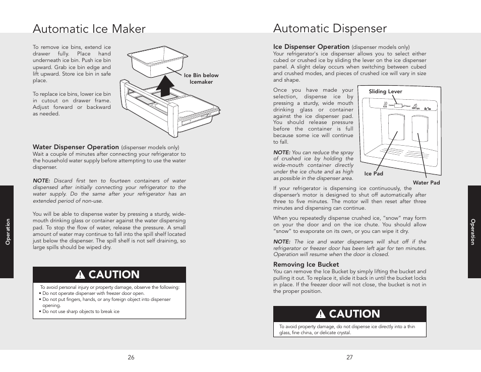 Automatic ice maker, Automatic dispenser, Caution | Viking F20413 User Manual | Page 14 / 22