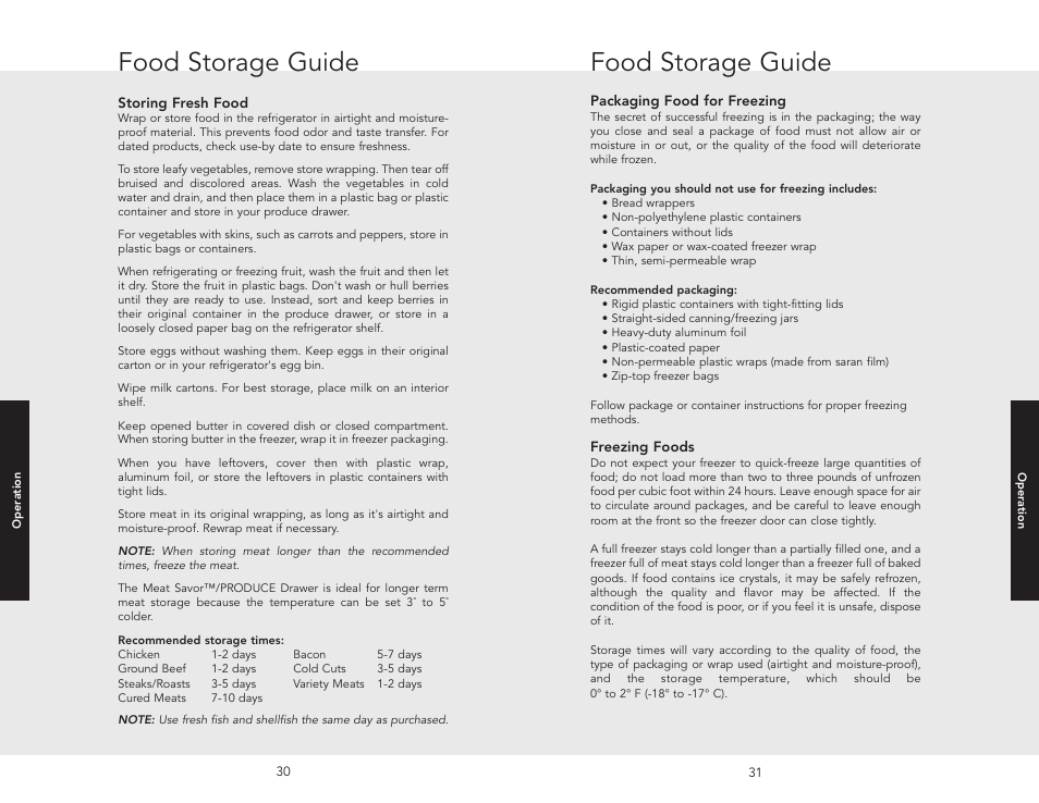 Food storage guide | Viking F20413 User Manual | Page 16 / 22