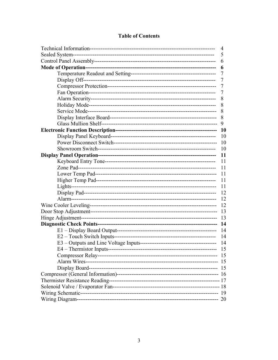 Mode of operation, Electronic function description, Display panel operation | Diagnostic check points | Viking VCWB300 User Manual | Page 2 / 24