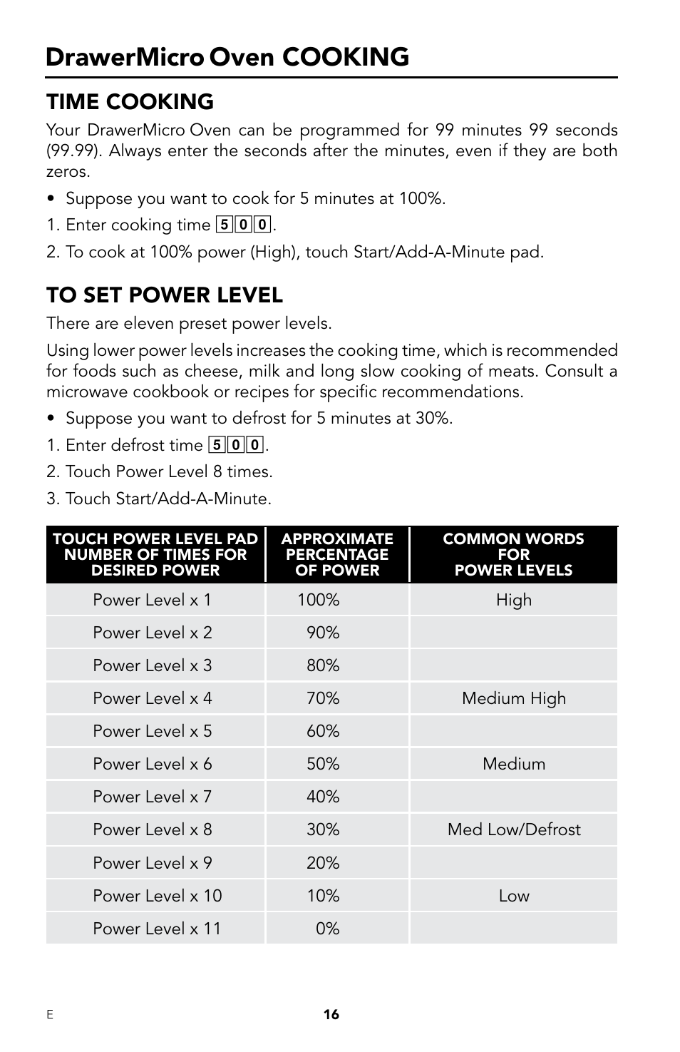 Drawermicro, Oven cooking, Time cooking | Viking DrawerMicro Drawer Micro Oven User Manual | Page 18 / 108