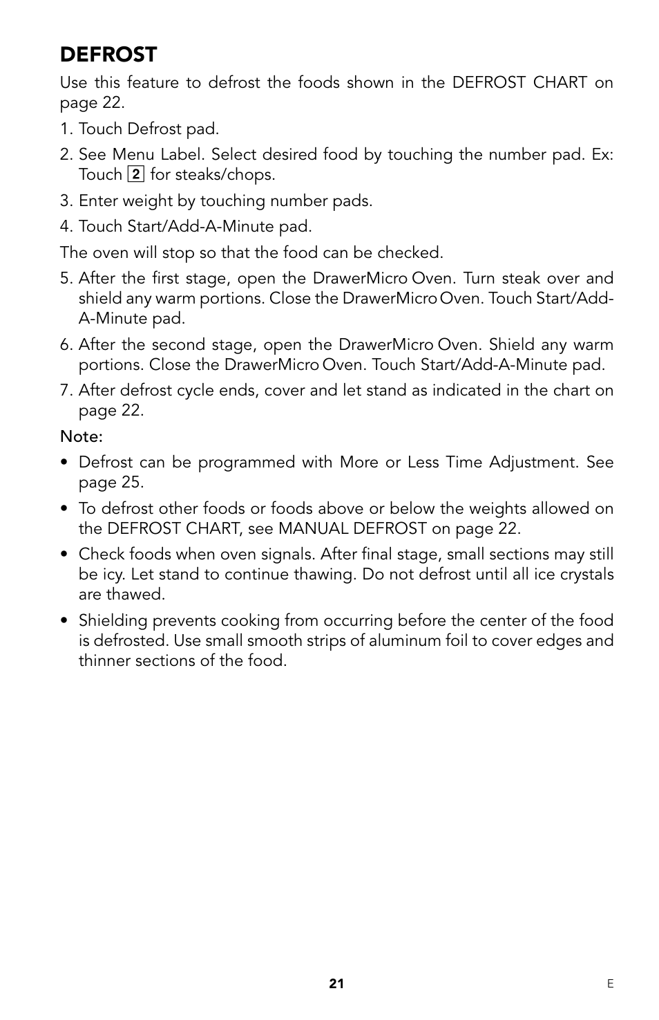 Defrost | Viking DrawerMicro Drawer Micro Oven User Manual | Page 23 / 108