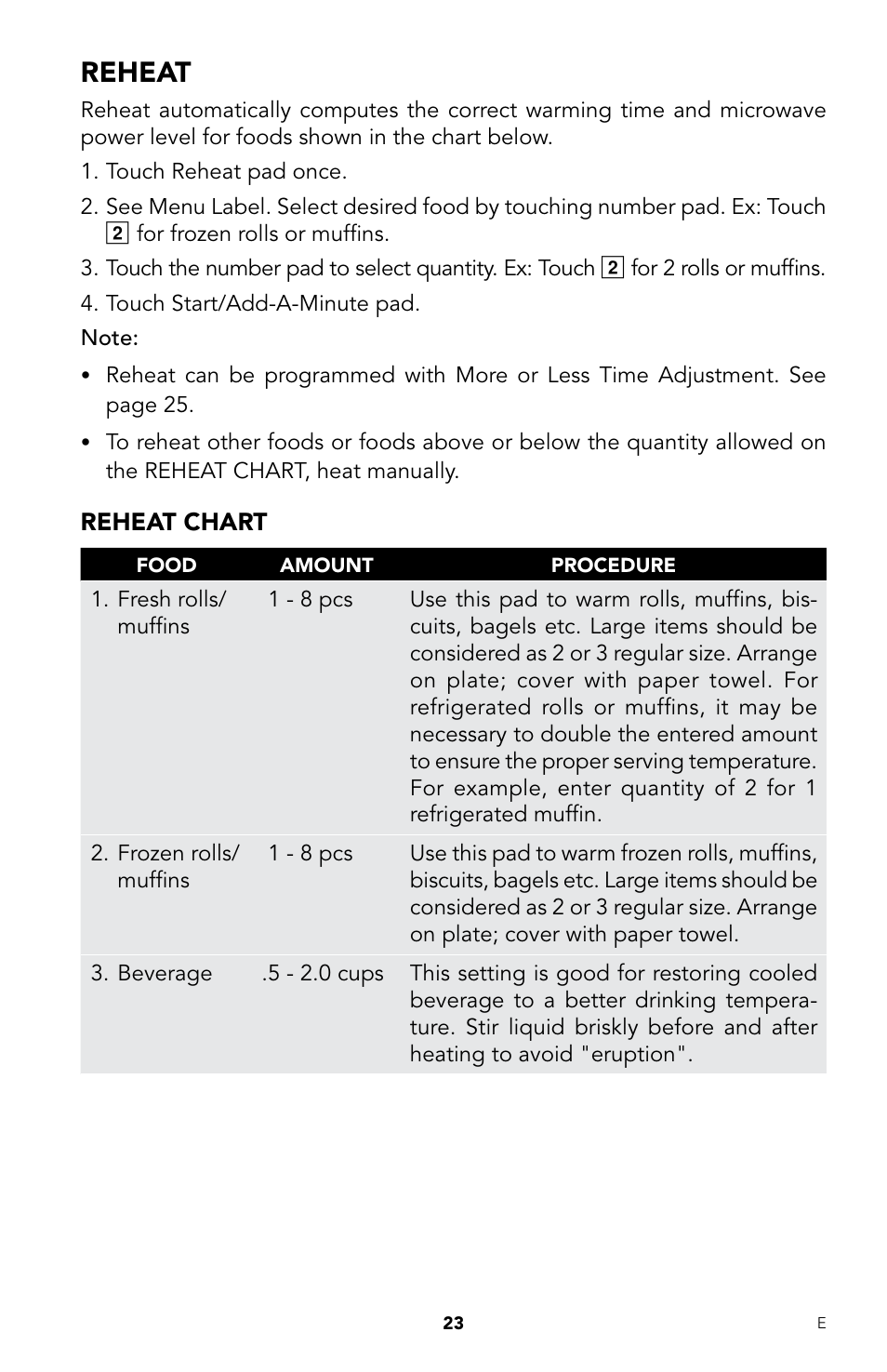 Reheat | Viking DrawerMicro Drawer Micro Oven User Manual | Page 25 / 108