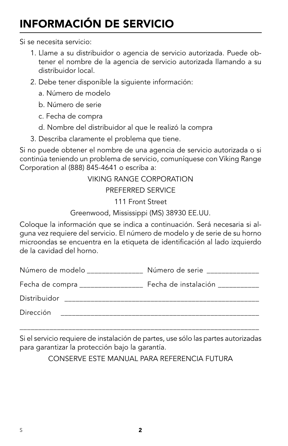 Información de servicio | Viking DrawerMicro Drawer Micro Oven User Manual | Page 36 / 108