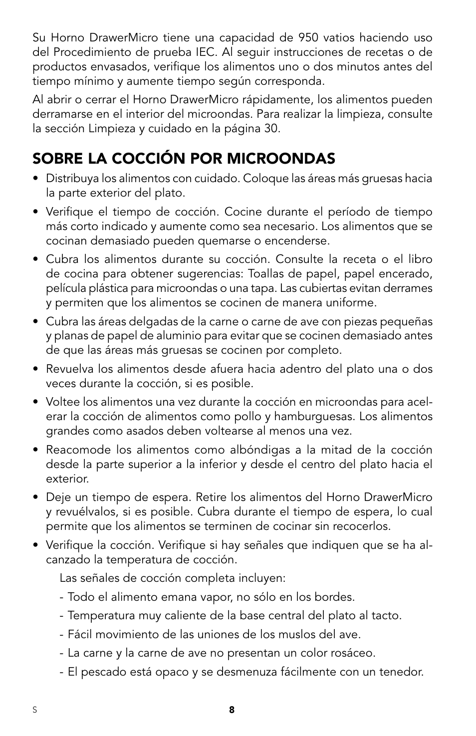 Sobre la cocción por microondas | Viking DrawerMicro Drawer Micro Oven User Manual | Page 42 / 108