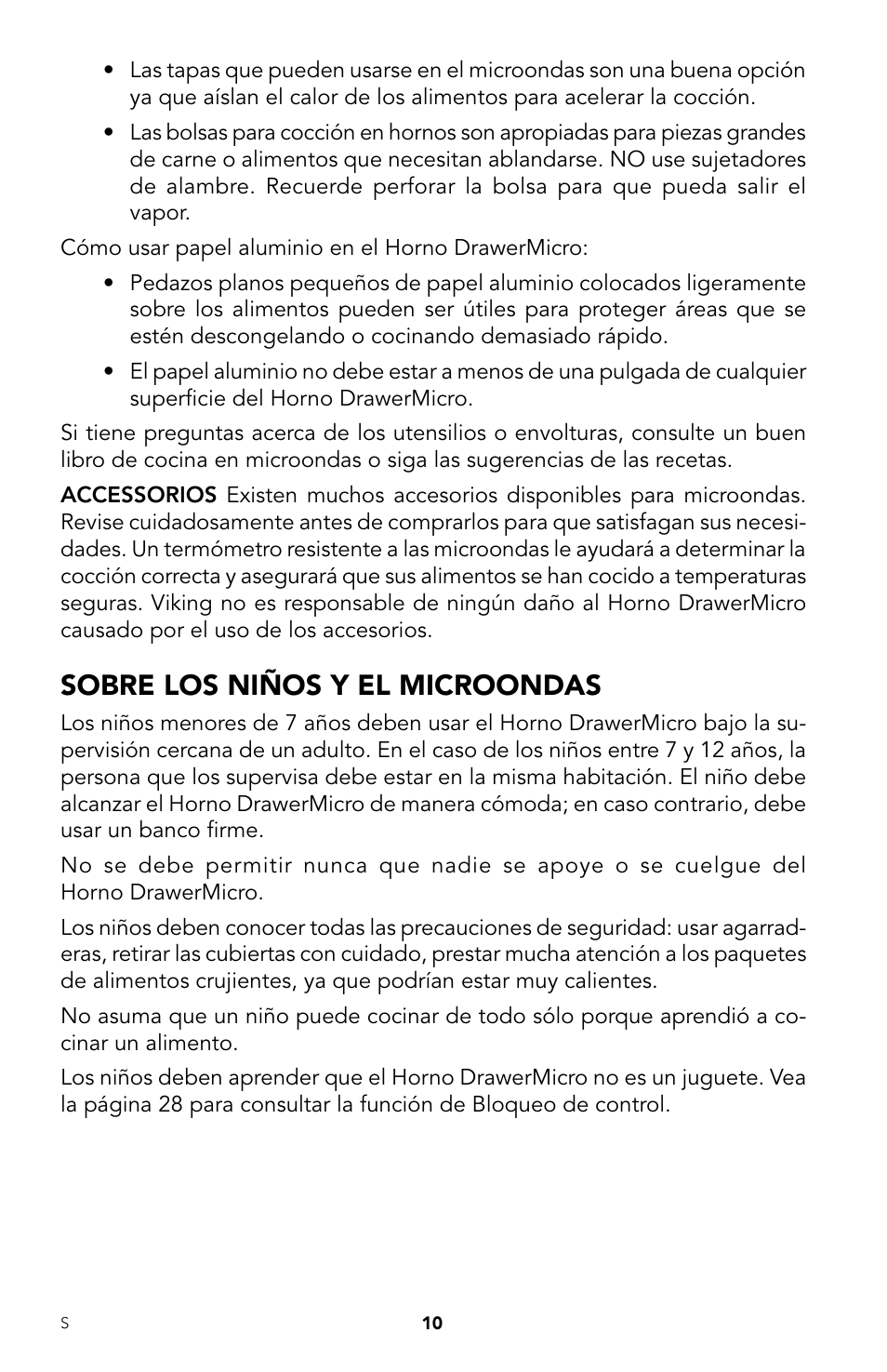 Sobre los niños y el microondas | Viking DrawerMicro Drawer Micro Oven User Manual | Page 44 / 108