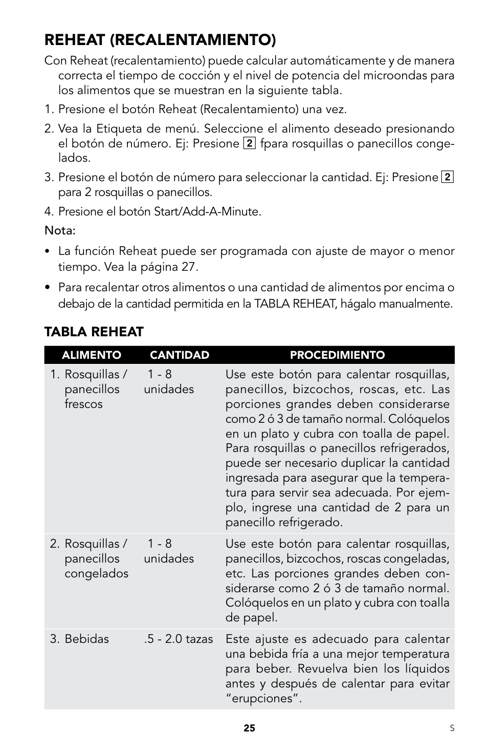 Reheat (recalentamiento) | Viking DrawerMicro Drawer Micro Oven User Manual | Page 59 / 108