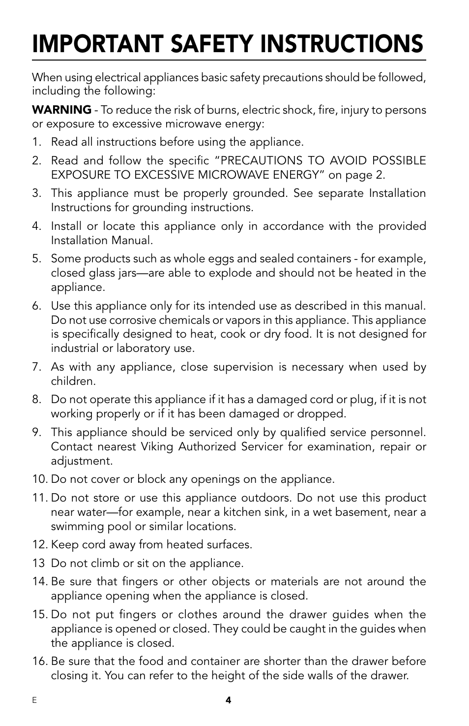 Important safety instructions | Viking DrawerMicro Drawer Micro Oven User Manual | Page 6 / 108