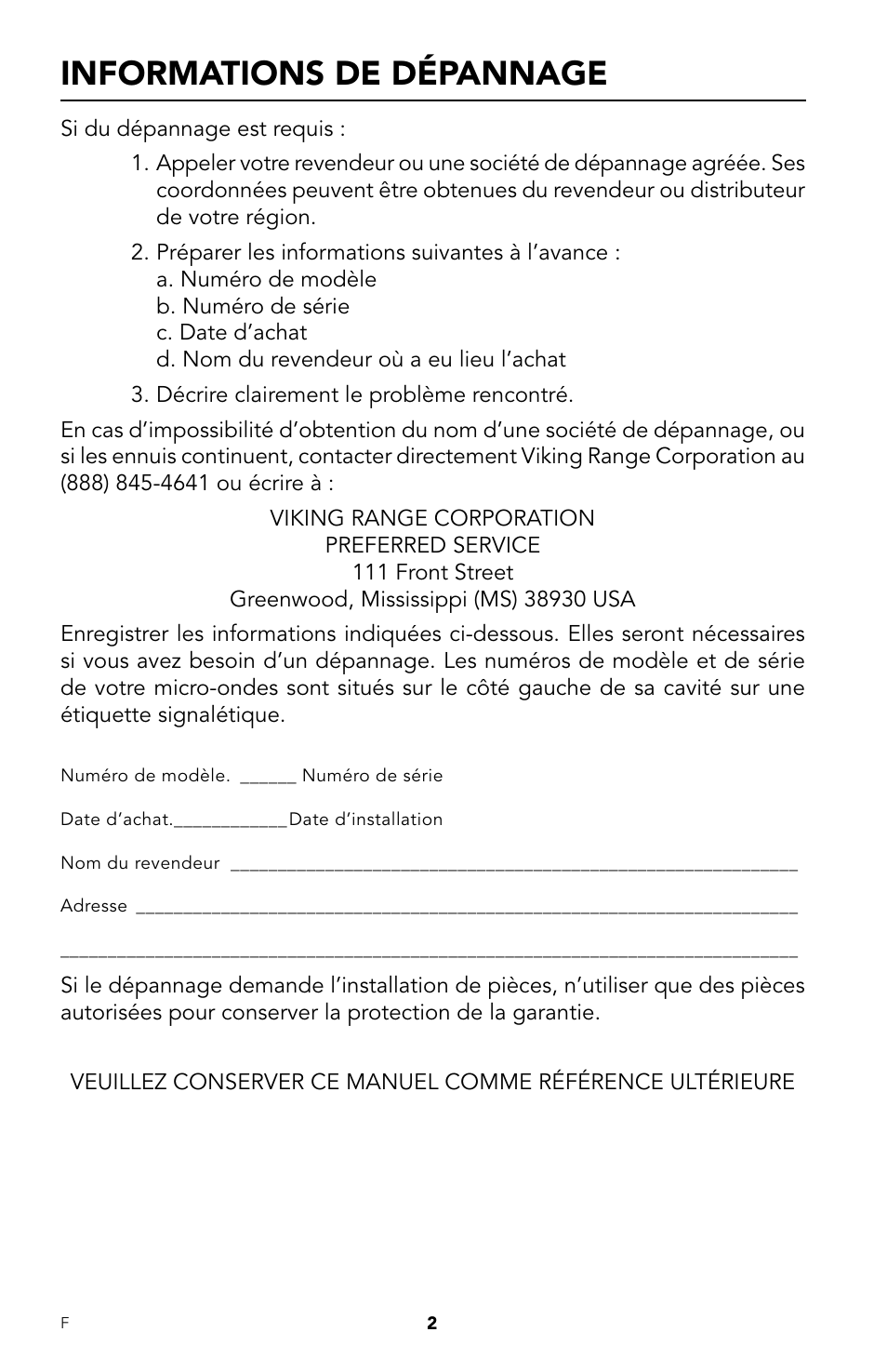 Informations de dépannage | Viking DrawerMicro Drawer Micro Oven User Manual | Page 70 / 108