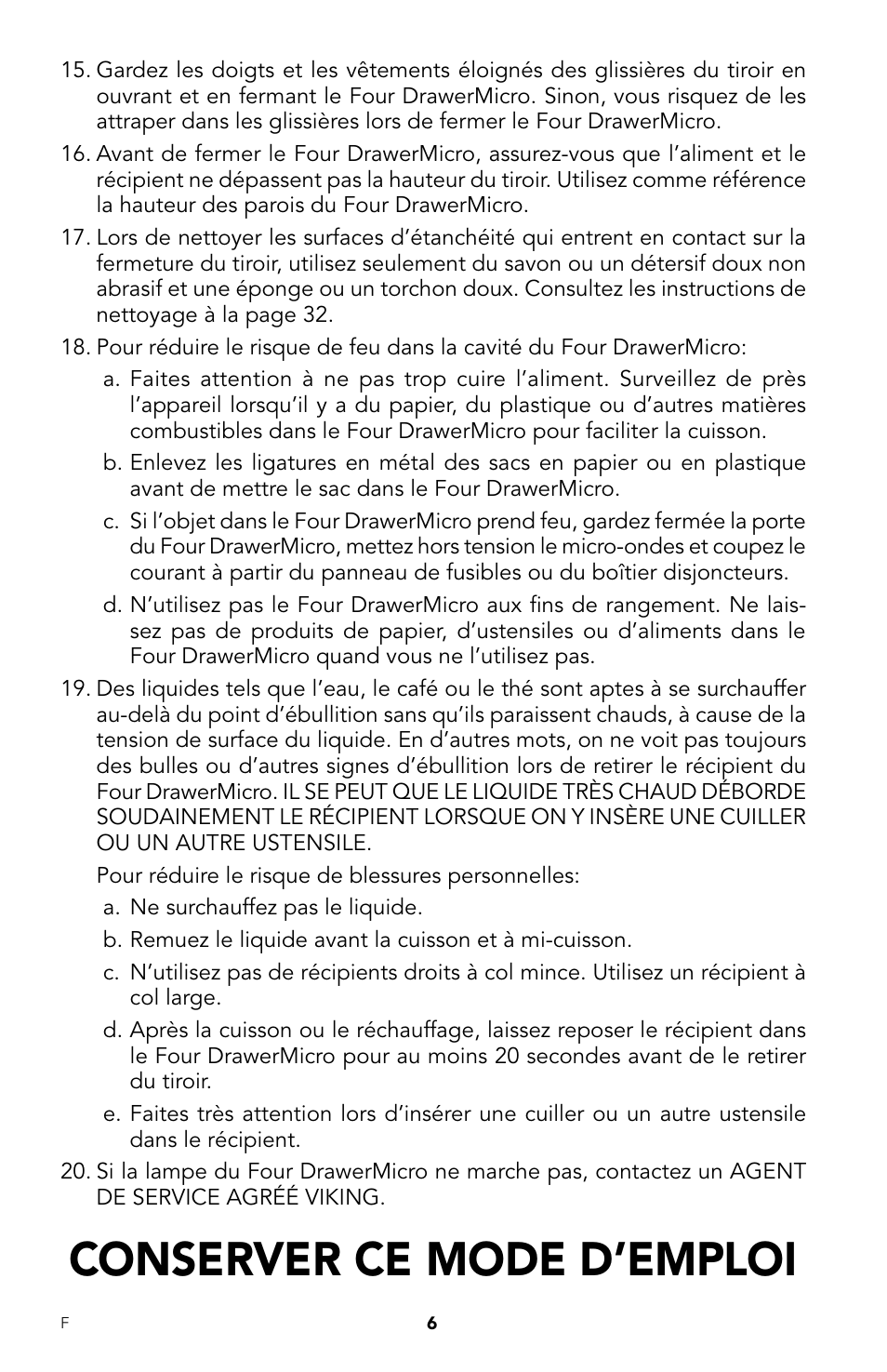 Conserver ce mode d’emploi | Viking DrawerMicro Drawer Micro Oven User Manual | Page 74 / 108