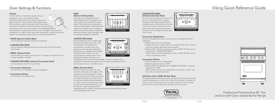 Viking quick reference guide, Oven settings & functions | Viking F50028 User Manual | Page 2 / 2