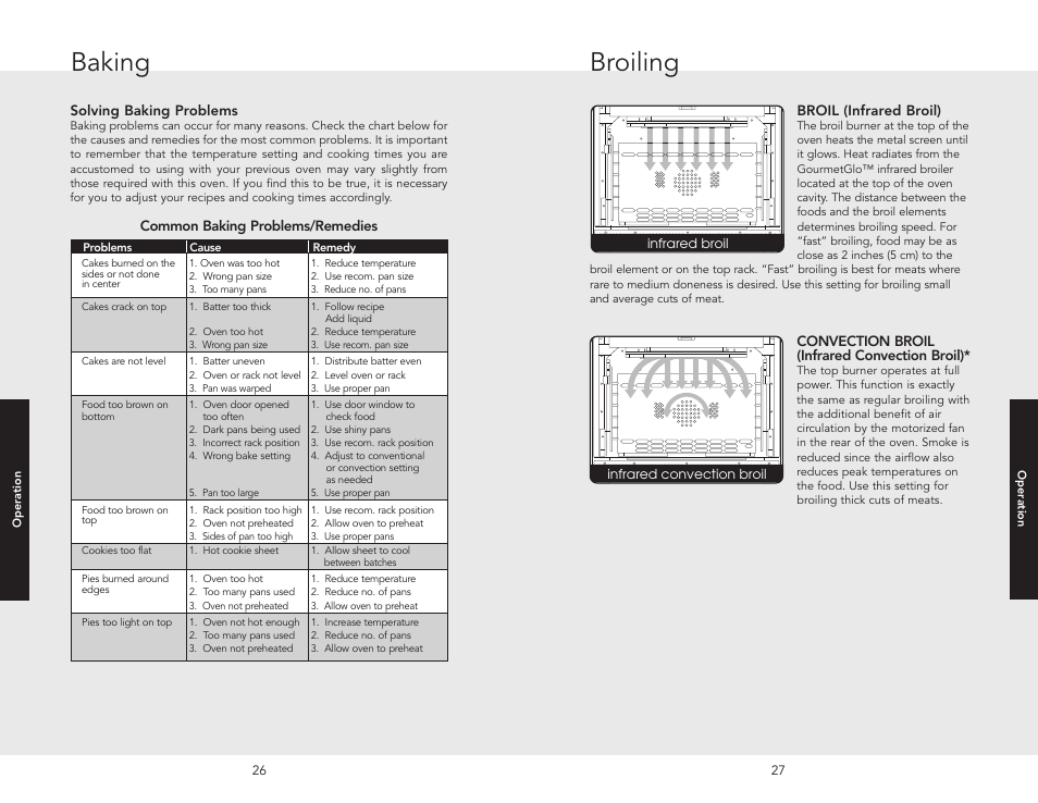 Broiling, Broil (infrared broil), Convection broil | Broil (infrared broil) convection broil, Baking | Viking F20512 User Manual | Page 14 / 24