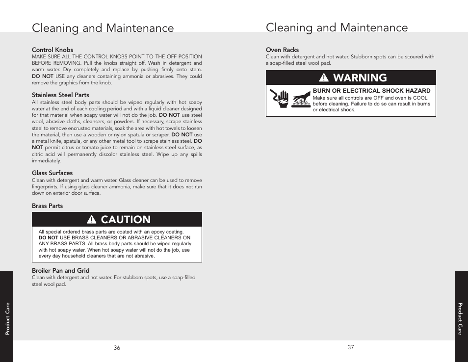 Cleaning and maintenance, Warning, Caution | Viking F20512 User Manual | Page 19 / 24