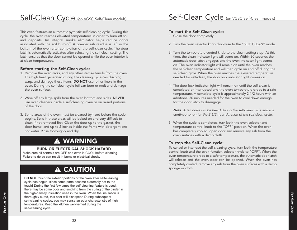Self-clean cycle, Caution warning | Viking F20512 User Manual | Page 20 / 24