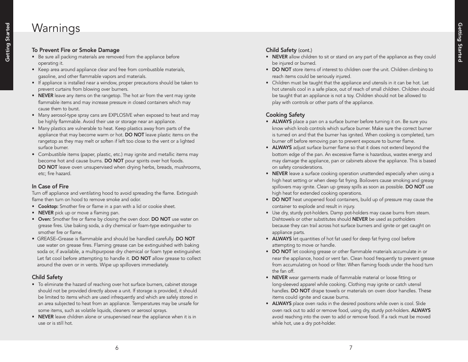 Warnings | Viking F20512 User Manual | Page 4 / 24