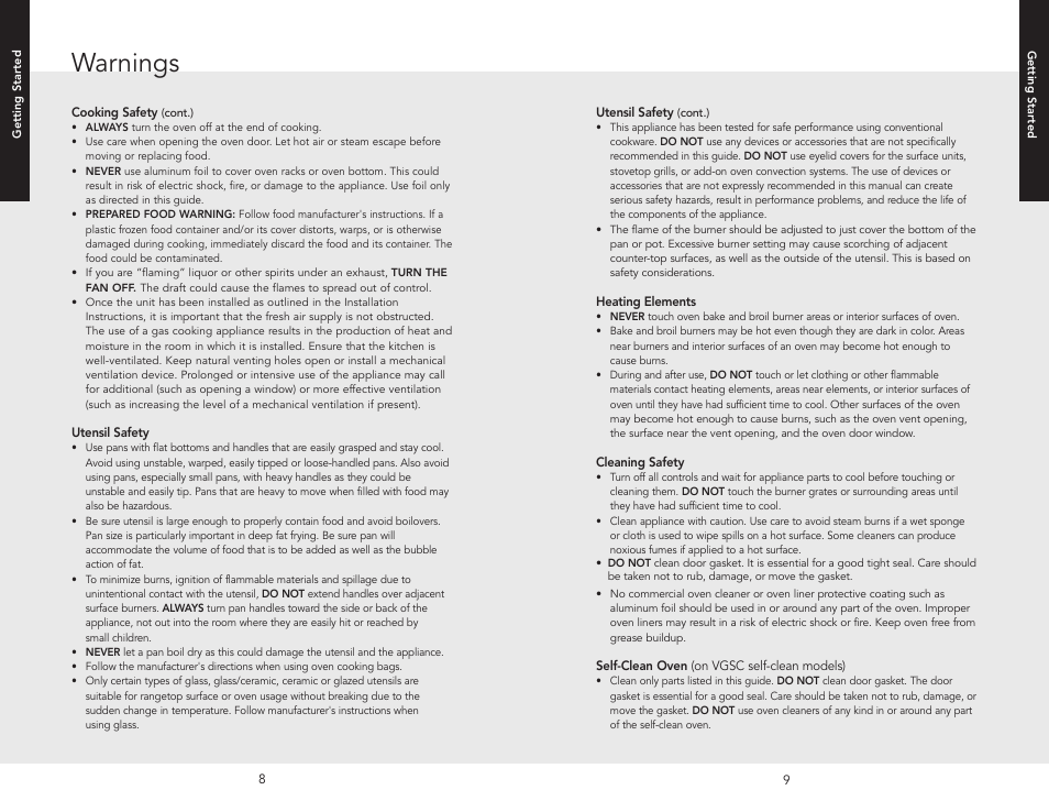 Warnings | Viking F20512 User Manual | Page 5 / 24