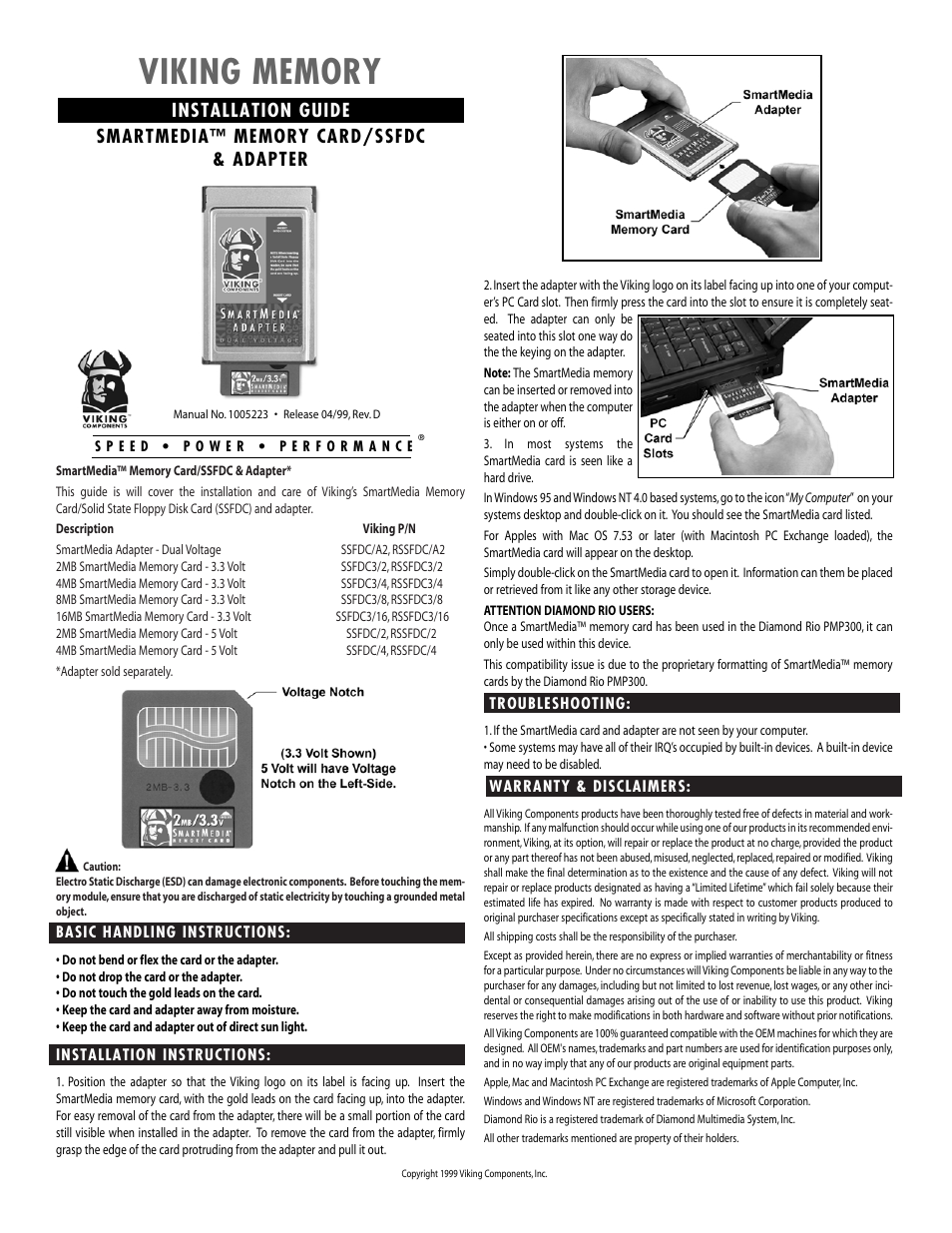 Viking SSFDC/A2 User Manual | 1 page