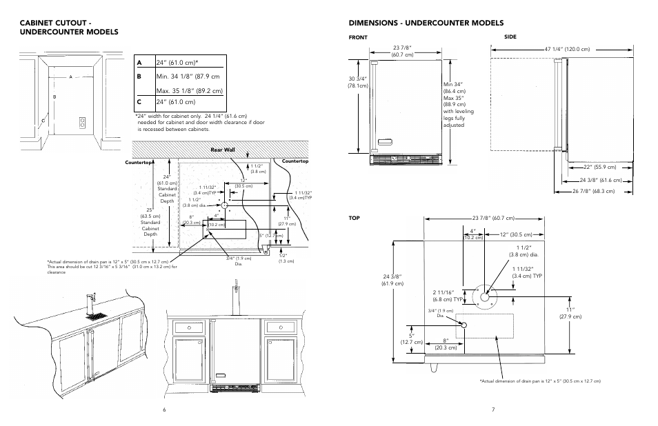 Dimensions - undercounter models, Cabinet cutout - undercounter models | Viking VRBD/VUBD 24" W User Manual | Page 4 / 9
