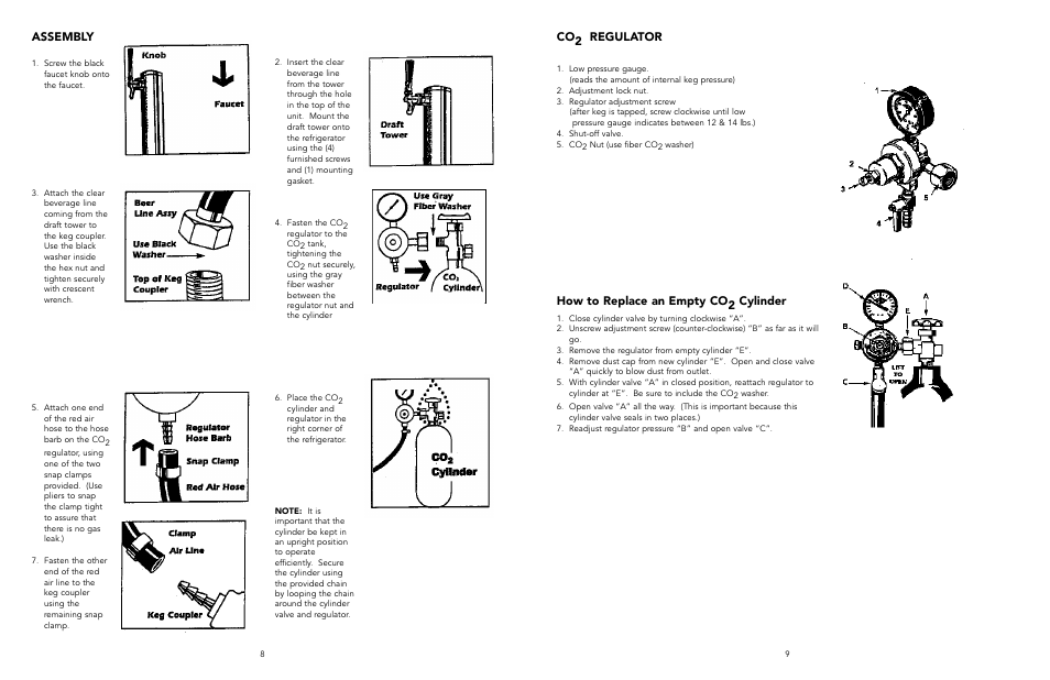 Co2 regulator, How to replace an empty co2 cylinder, Assembly | Viking VRBD/VUBD 24" W User Manual | Page 5 / 9