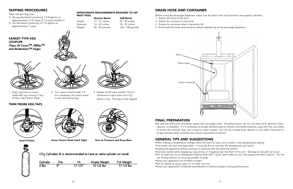 Drain hose and container, Final preparation, General tips and suggestions | Tapping procedures | Viking VRBD/VUBD 24" W User Manual | Page 6 / 9