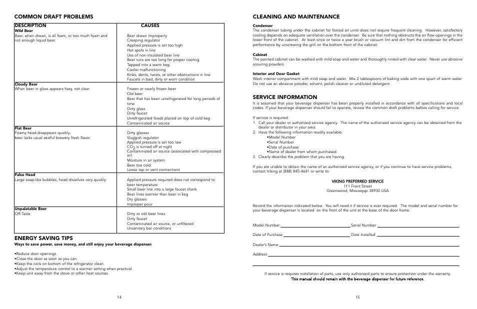 Service information, Cleaning and maintenance, Energy saving tips | Common draft problems | Viking VRBD/VUBD 24" W User Manual | Page 8 / 9