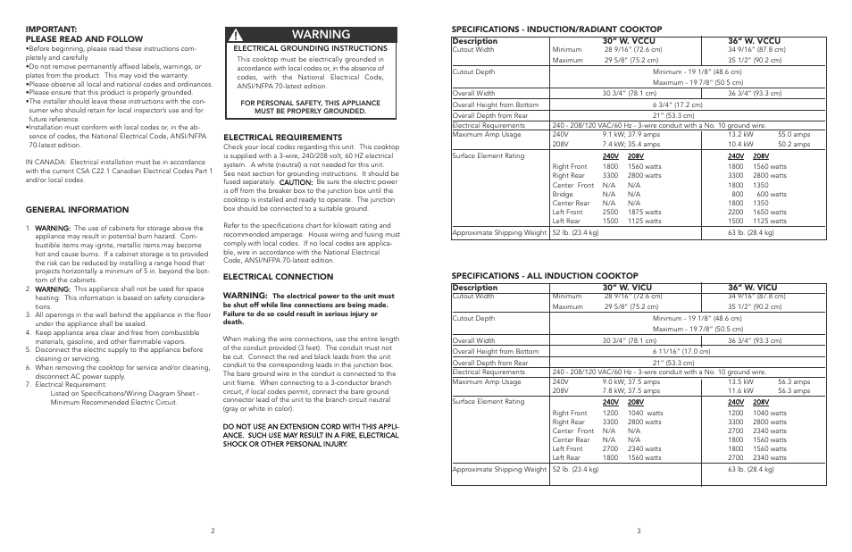 Warning | Viking F20112E User Manual | Page 2 / 6