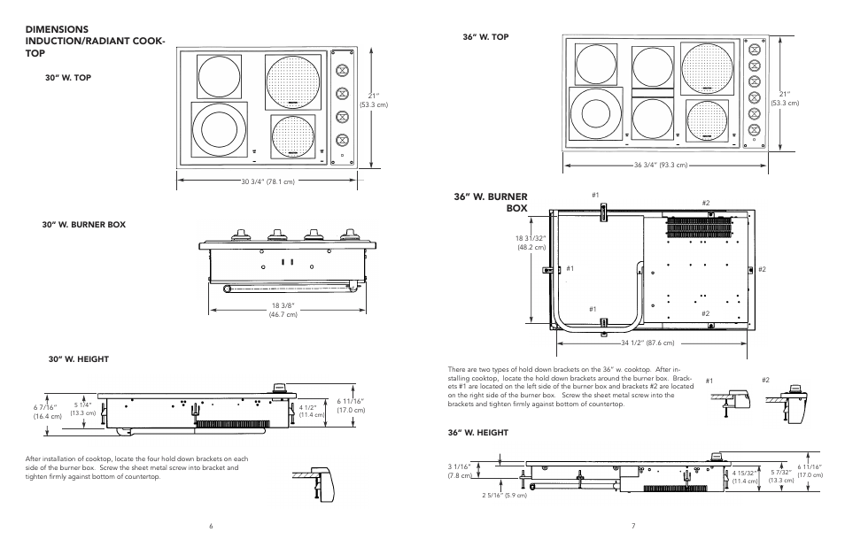 Dimensions induction/radiant cook- top, 36” w. burner box | Viking F20112E User Manual | Page 4 / 6