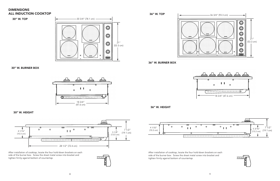 Dimensions all induction cooktop | Viking F20112E User Manual | Page 5 / 6