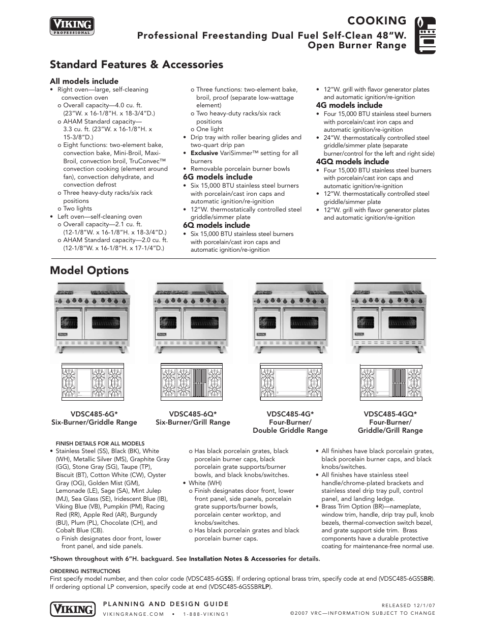 Viking VDSC485-6G* User Manual | 6 pages