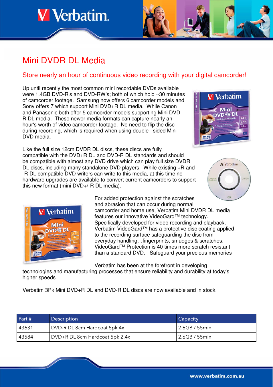 Verbatim Mini DVDR DL Media User Manual | 1 page