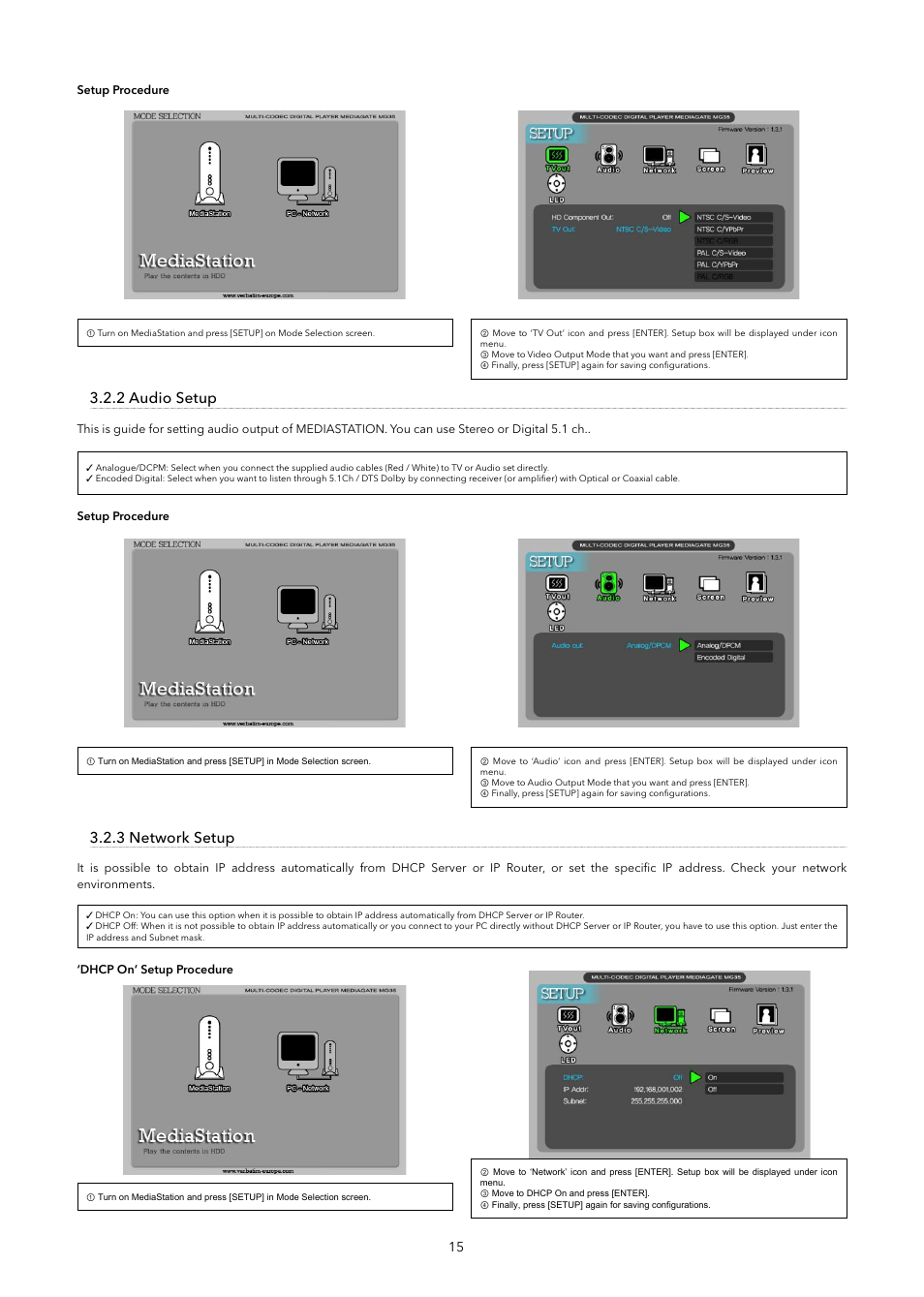 2 audio setup, 3 network setup | Verbatim MediaStation Network Multimedia Hard Drive User Manual | Page 15 / 27