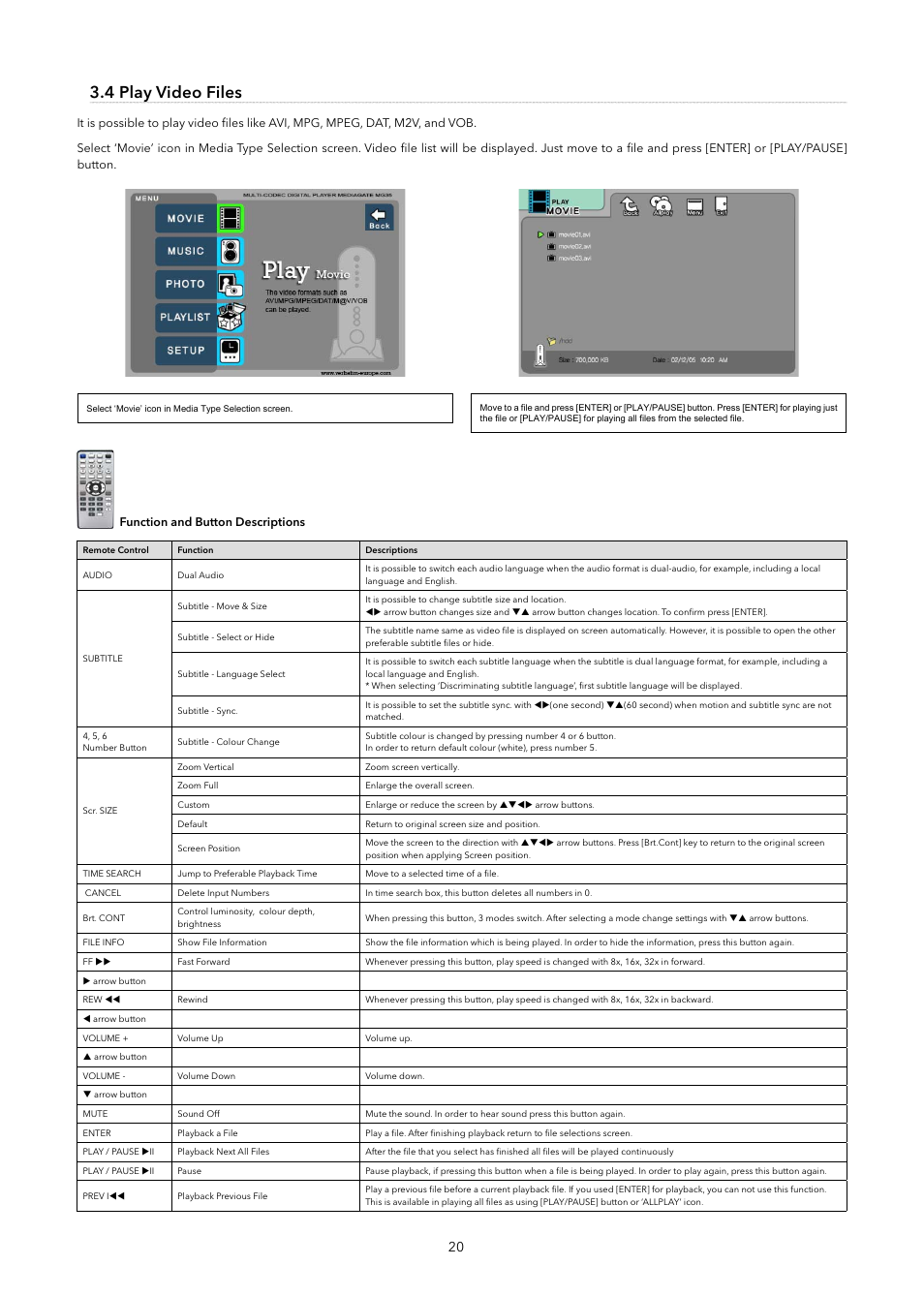 4 play video files | Verbatim MediaStation Network Multimedia Hard Drive User Manual | Page 20 / 27