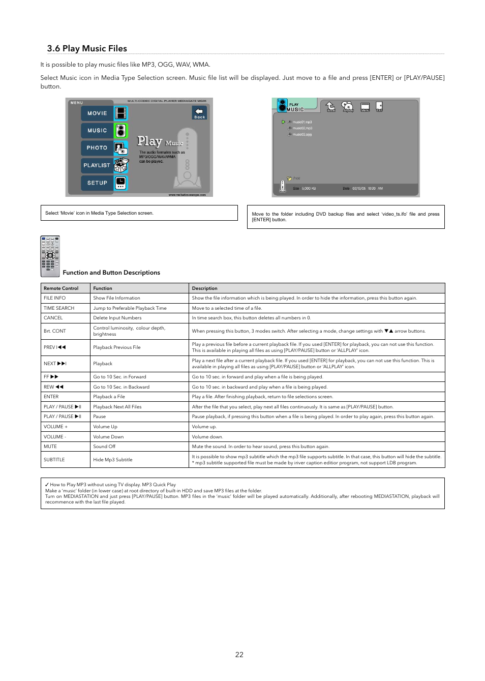 6 play music files | Verbatim MediaStation Network Multimedia Hard Drive User Manual | Page 22 / 27