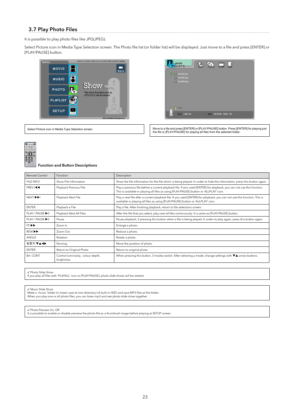 7 play photo files | Verbatim MediaStation Network Multimedia Hard Drive User Manual | Page 23 / 27