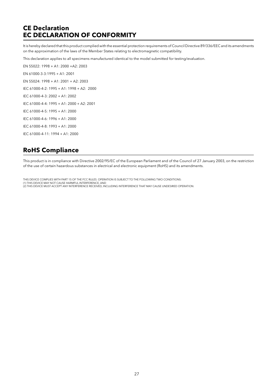 Ce declaration ec declaration of conformity, Rohs compliance | Verbatim MediaStation Network Multimedia Hard Drive User Manual | Page 27 / 27