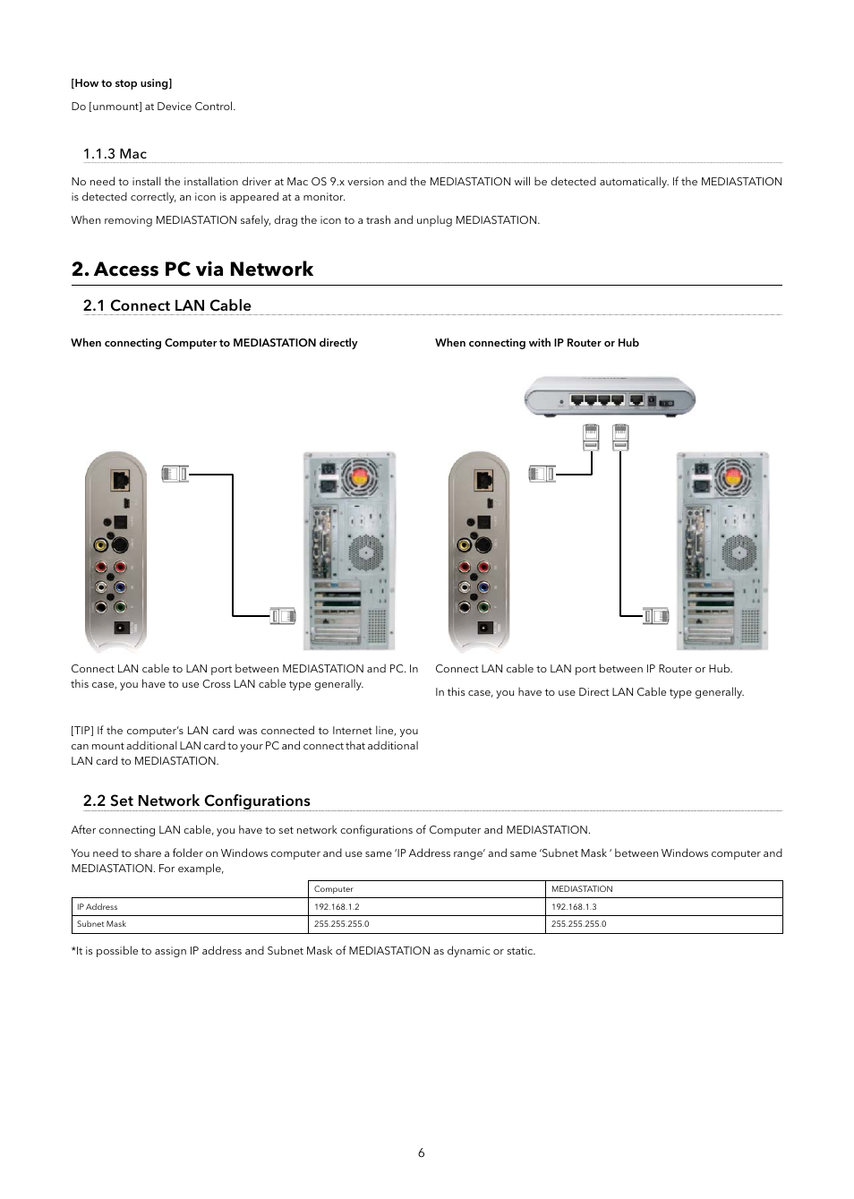 Access pc via network, 1 connect lan cable, 2 set network conﬁ gurations | Verbatim MediaStation Network Multimedia Hard Drive User Manual | Page 6 / 27