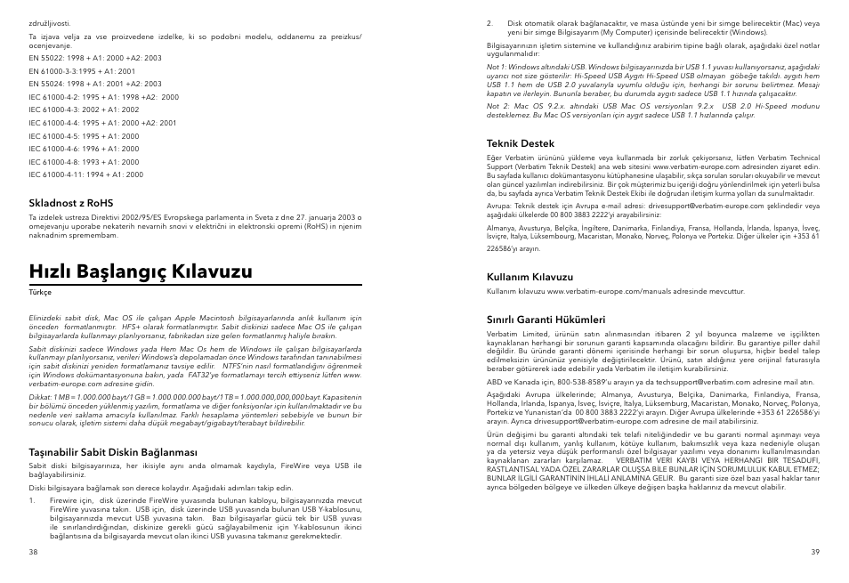 Hızlı başlangıç kılavuzu | Verbatim Portable Hard Drive Combo USB User Manual | Page 20 / 31