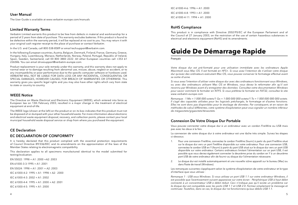 Guide de démarrage rapide | Verbatim Portable Hard Drive Combo USB User Manual | Page 3 / 31