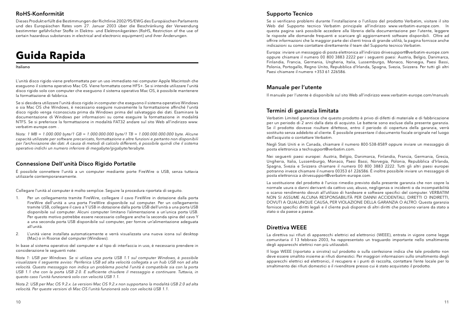 Guida rapida | Verbatim Portable Hard Drive Combo USB User Manual | Page 6 / 31