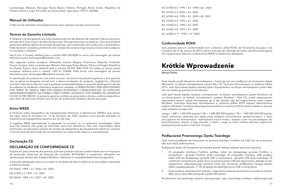 Krótkie wprowadzenie | Verbatim Portable Hard Drive Combo USB User Manual | Page 9 / 31