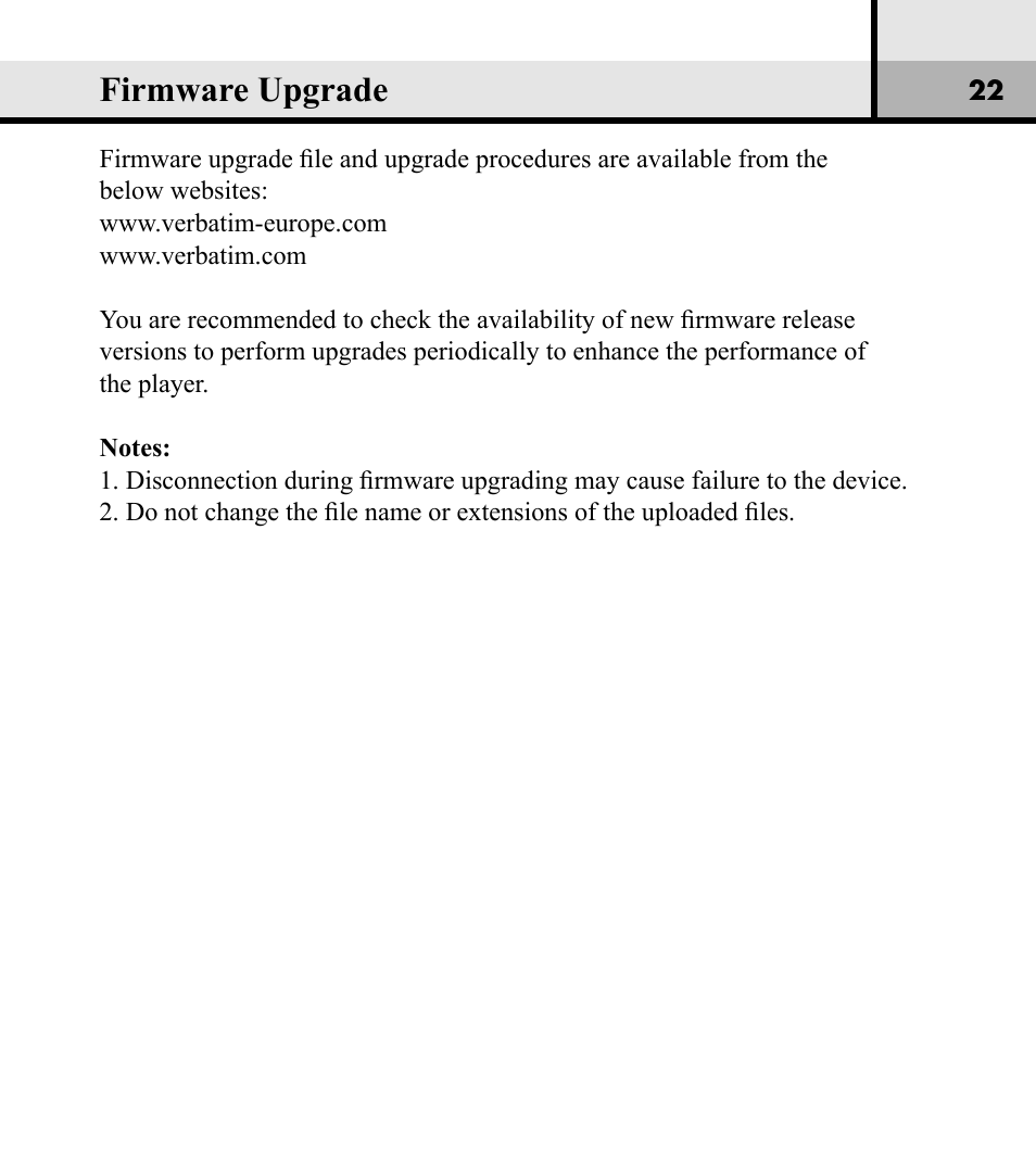 Firmware upgrade | Verbatim Store 'n' Play VM-01 User Manual | Page 23 / 35