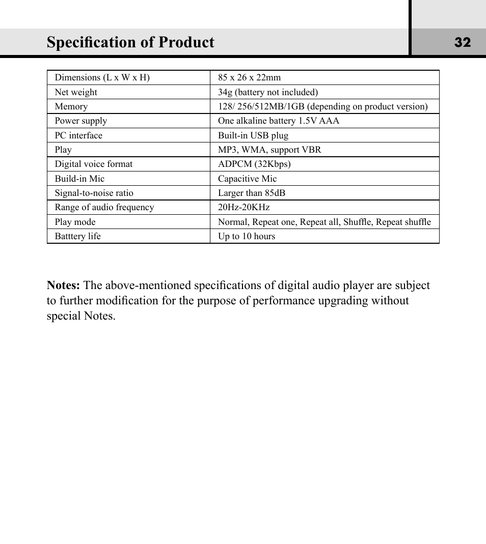 Specification of product | Verbatim Store 'n' Play VM-01 User Manual | Page 33 / 35