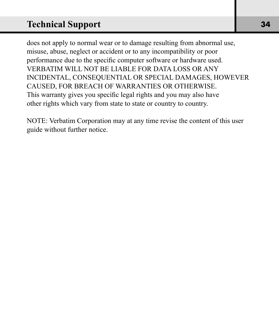 Technical support | Verbatim Store 'n' Play VM-01 User Manual | Page 35 / 35