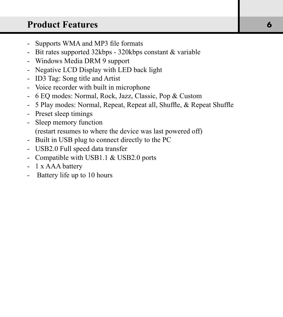 Product features | Verbatim Store 'n' Play VM-01 User Manual | Page 7 / 35